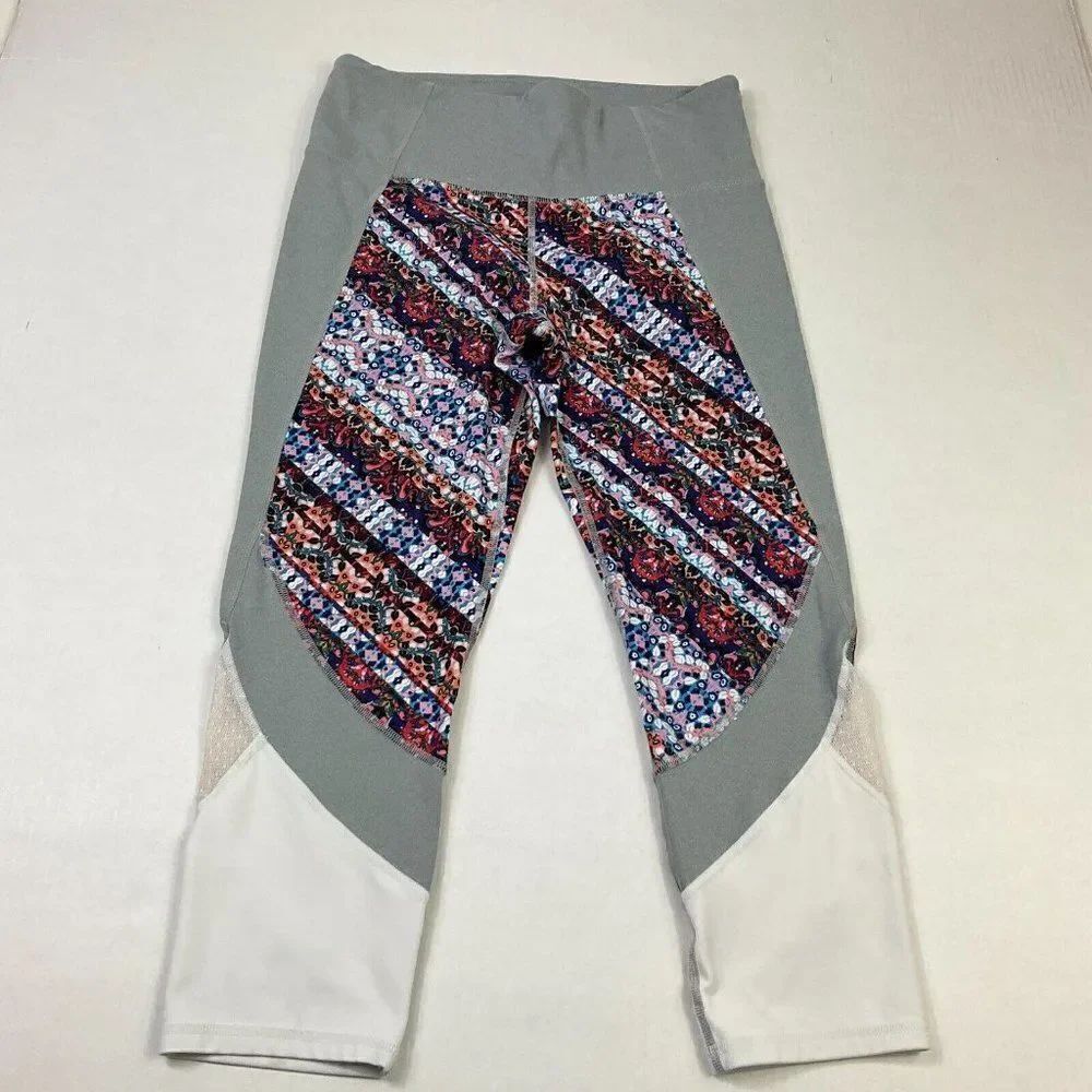 Athleta Womens Cropped Leggings Paisley Mesh Pull On Stretch High Rise M Medium